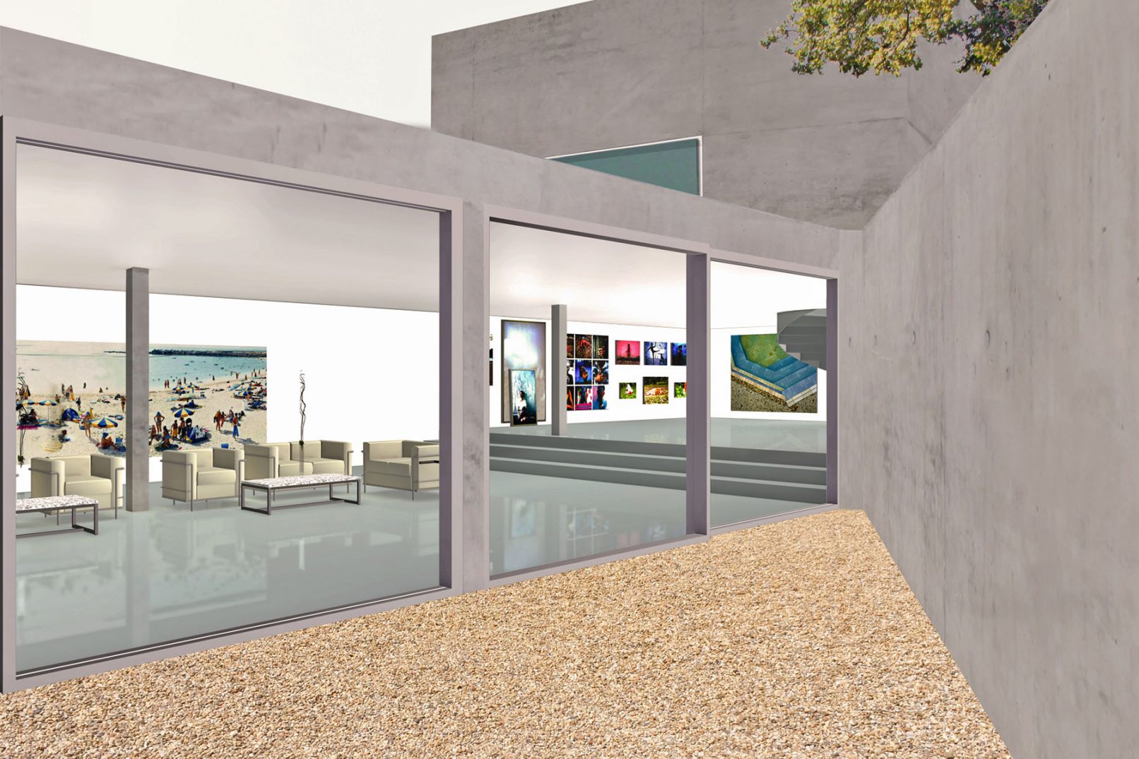Coure anglaise pour une galerie d'or moderne à Vandoeuvre en Suisse dans une maison, villa par l'architecte siebold