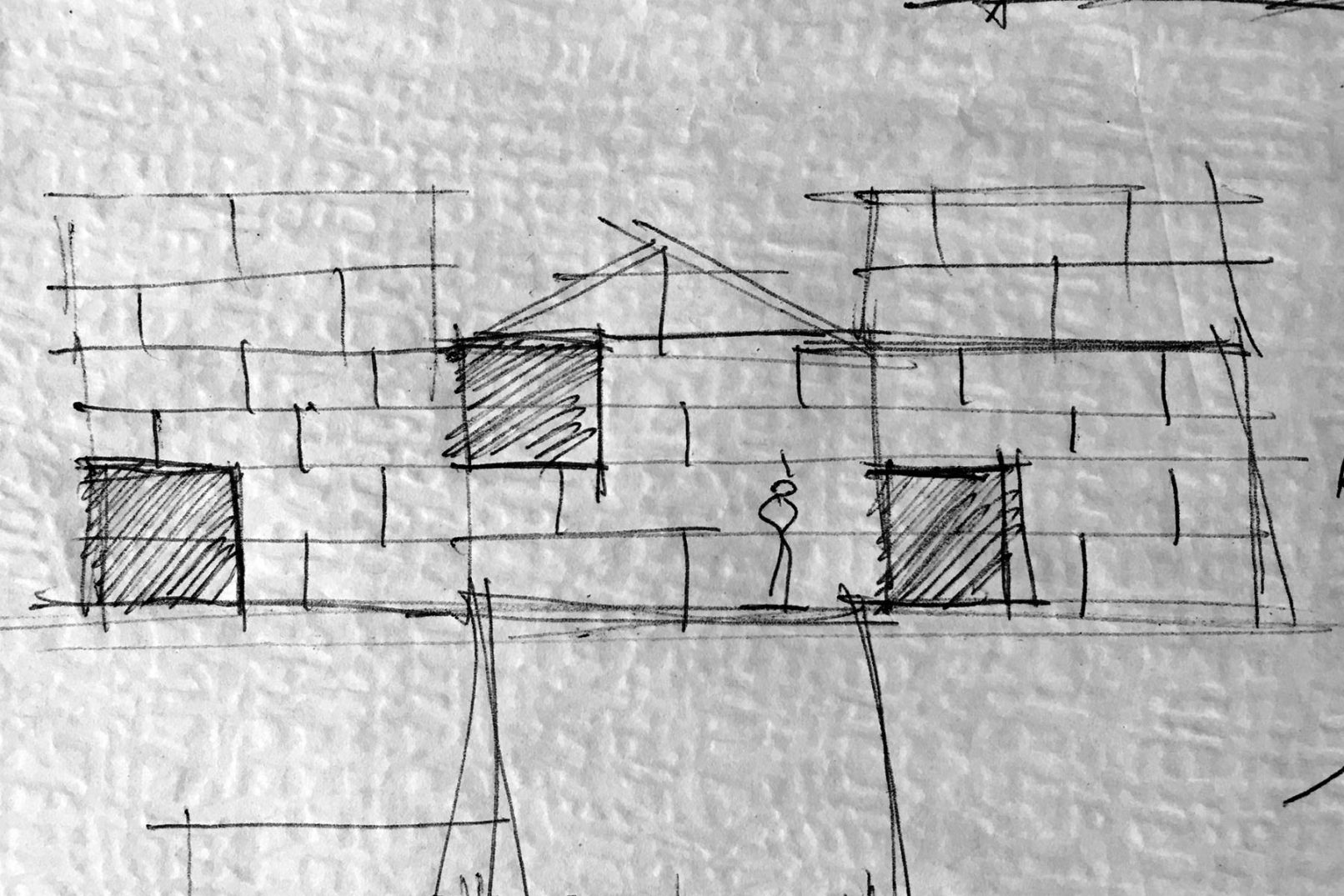 esquisse architecte Siebold de Genève aménagement, transformation, rénovation en atelier de peintre chalet à Céligny