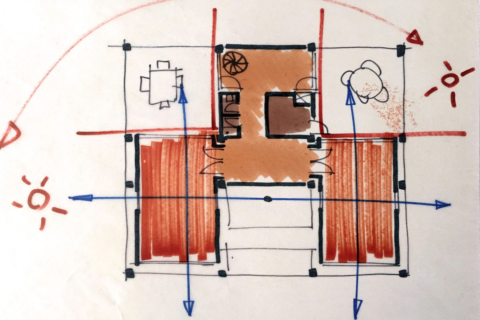 Esquisse en plan de l'extension de la villa bersch en l'an 2000 par Boris Siebold Architecte Genève