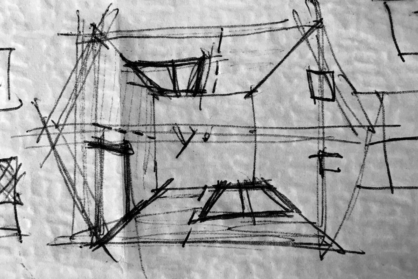 esquisse architecte Siebold de Genève aménagement, transformation, rénovation en atelier de peintre chalet à Céligny