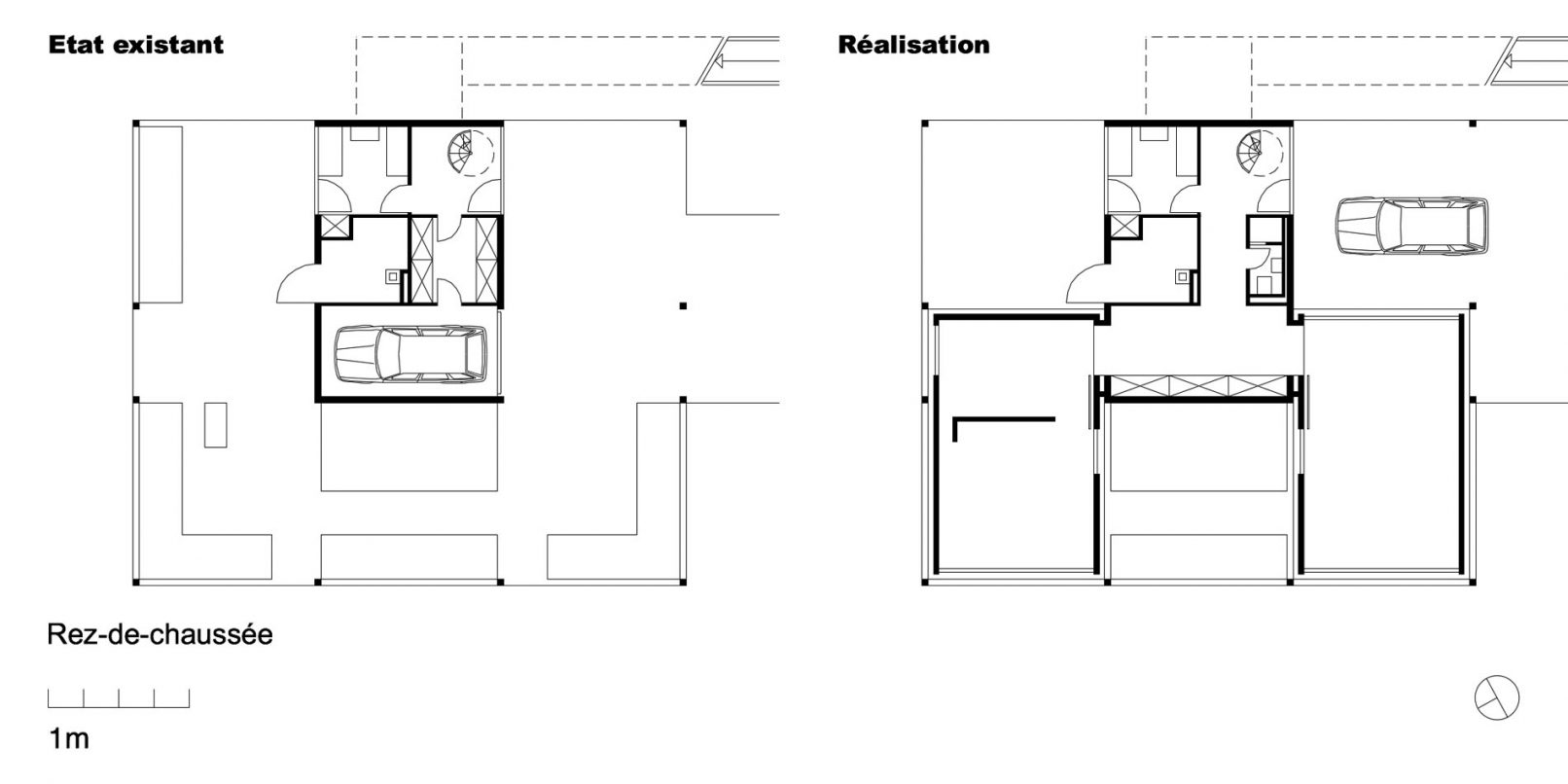 Plan de l'état existant et du projet de l'extension de la villa Bersch en l'an 2000 par siebold architecte Genève