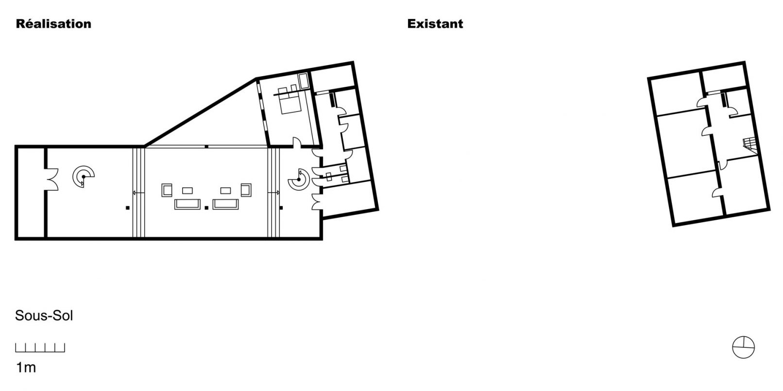 Plan rez-de chaussée inférieur d'architecte d'architecte avec galerie d'art moderne en Suisse à Genève par Siebold architecte