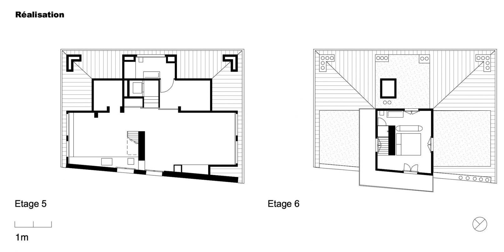 Plans de l'atelier Siebold architecte de Genève de la rénovation du duplex au 8 ruelle de la Vinaigrerie aussi à Genève à proximité de l'immeuble de la Clarté