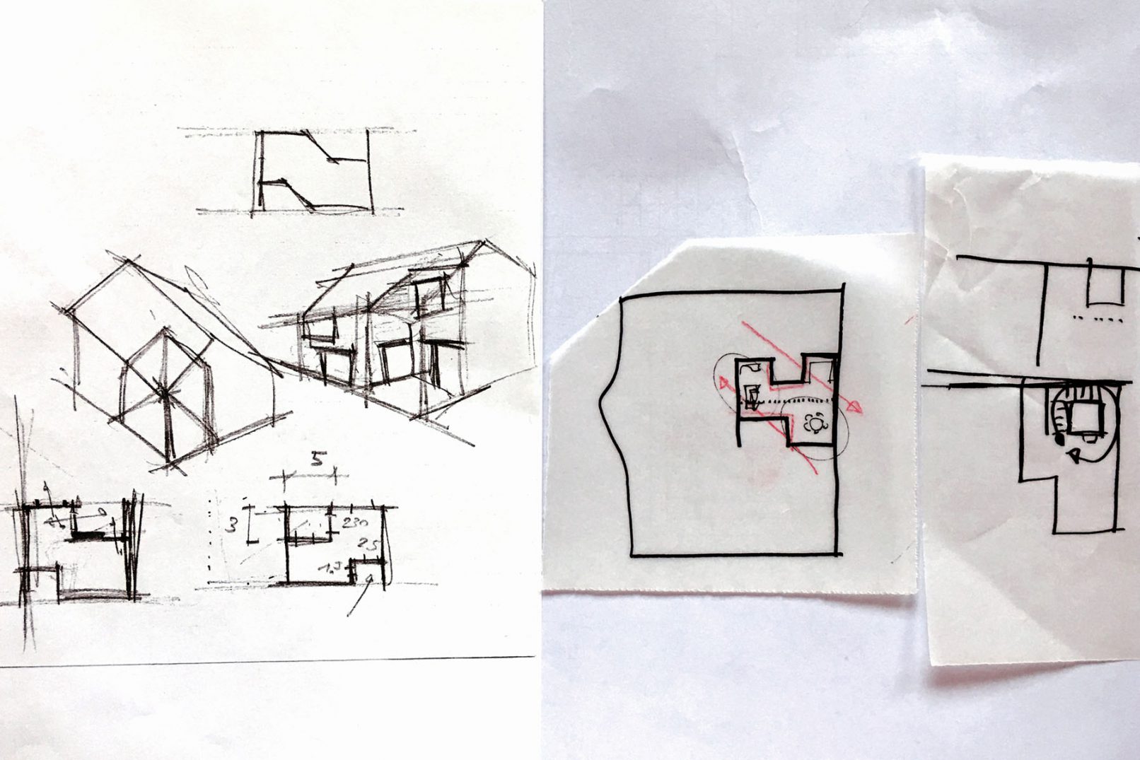Esquisse d'une villa à Genève à Saconnex zone de protection village 4b par atelier siebold architecte geneve