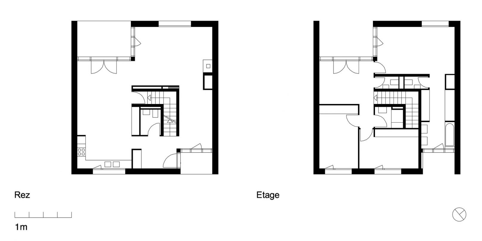 plan d'architecte rez-de-chaussée et étage d'une villa à genève par l'atelier siebold architecte à Genève