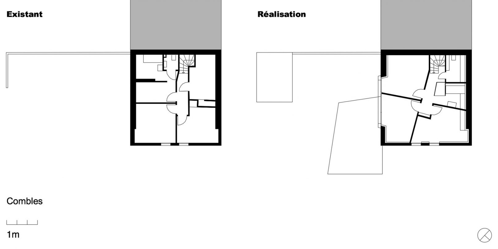 Plan de l'aménagement des combles au 14 rue des Grangettes dessine par l'atelier Siebold Architectes à Genève