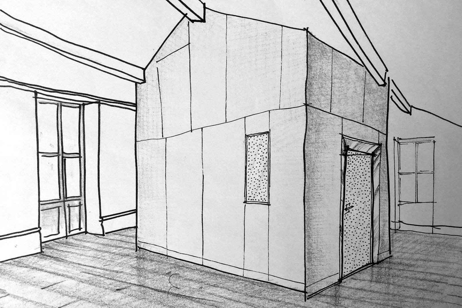 Esquisse dessin architecte Siebold pour l'aménagement des combles du château des brouillards à Paris
