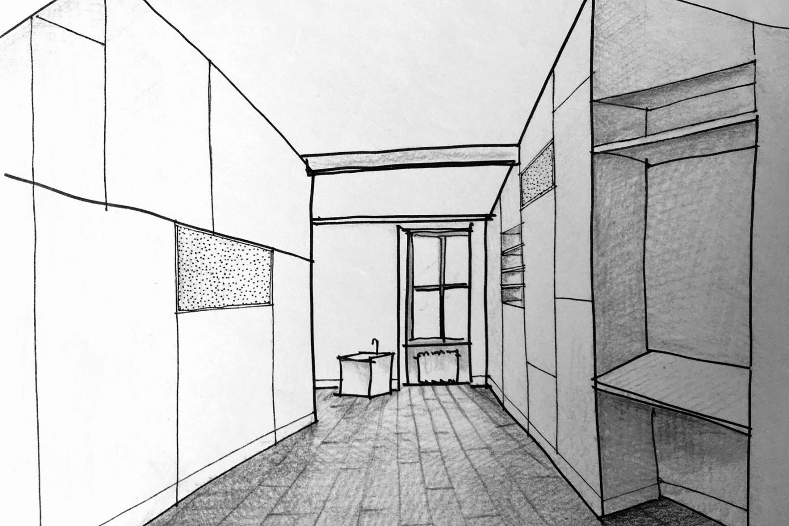 Esquisse dessin architecte siebold pour l'aménagement des combles du château des brouillards à Paris