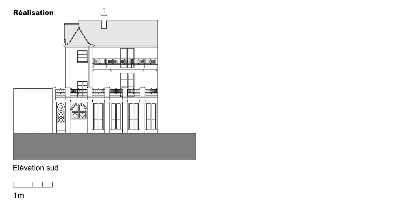 plans des façades d'architecte du château des brouillards à paris élévation sud