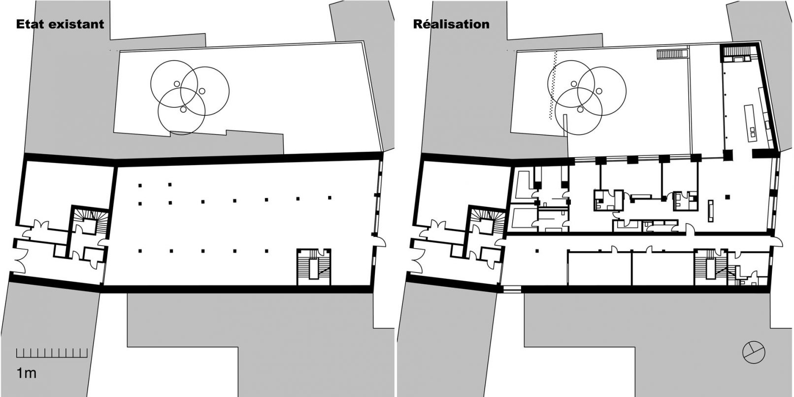 Plan de l'état existant et projet du loft de l'usine laurens ou manufacture collet à Carouge, par Siebold Architecte Genève