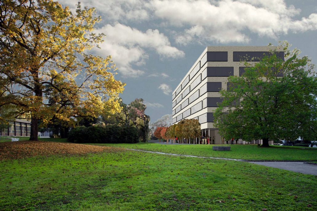 Image de synthèse du rendu de projet du concours de la Haute école de gestion à Genève par l'atelier Siebold Architectes à Genève